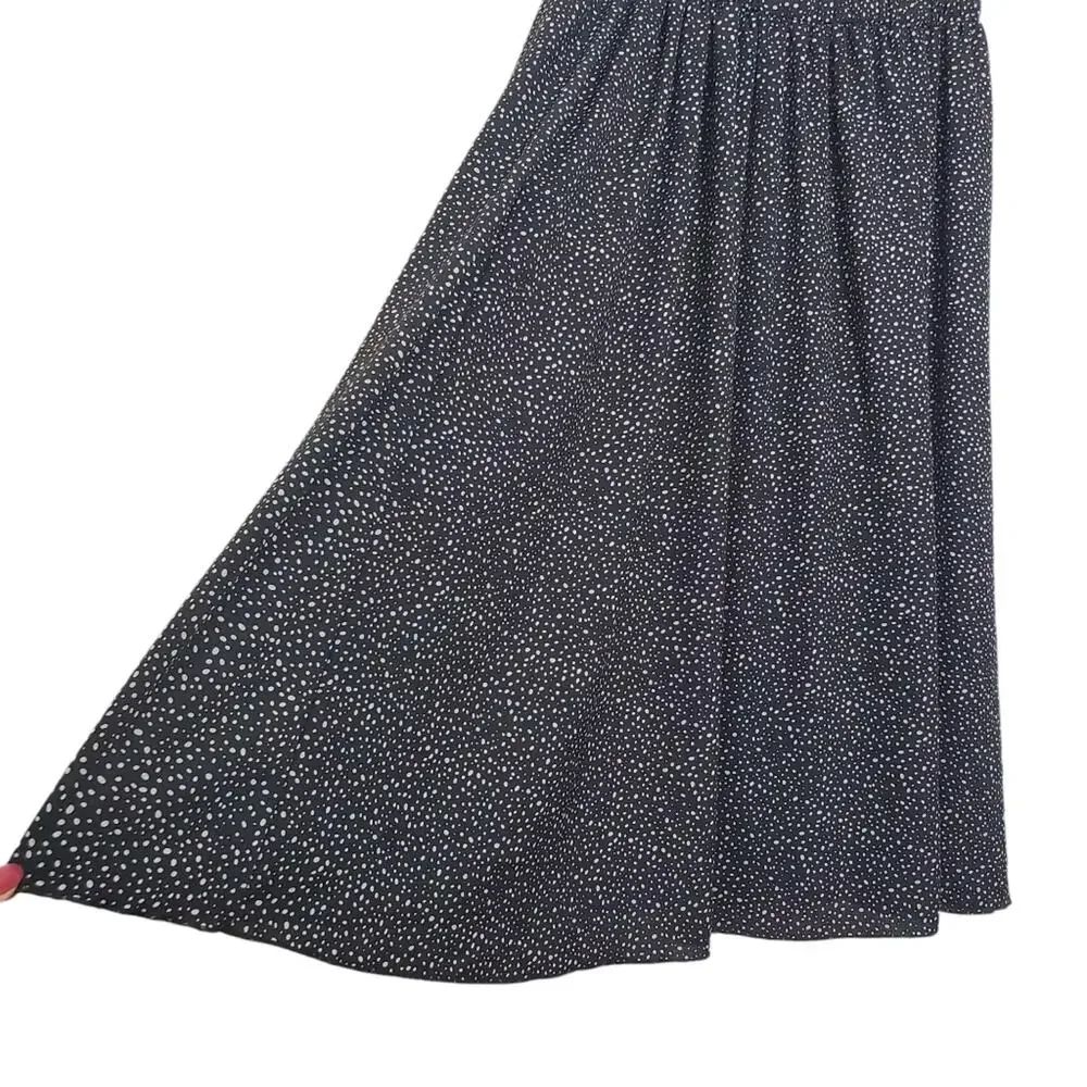 Polka-dot LARGE High-Rise Flowy Midi Ankle Skirt with Elastic Waist